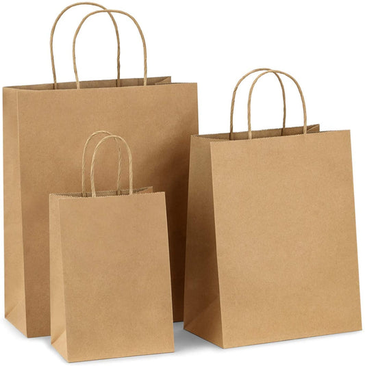Packanewly Kraft Bag with Handle, 5.9x3x8 & 8x4.3x10.5 & 10x5x13 Mixed Size Gift bags Bulk, Kraft Paper Bags for Gift, Shopping, Wedding, Birthday Parties, and Store Owners…