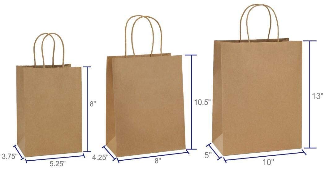 Packanewly Kraft Bag with Handle, 5.9x3x8 & 8x4.3x10.5 & 10x5x13 Mixed Size Gift bags Bulk, Kraft Paper Bags for Gift, Shopping, Wedding, Birthday Parties, and Store Owners…