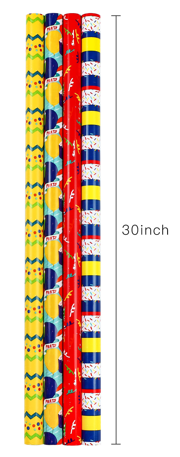 Packanewly Birthday Wrapping Paper Set with Cutline on Reverse(4-Pack, 100 sq. ft. ttl) - Balloon Gift Wrap Roll for Kids, Boys, Girls - 30 Inch x 10 Feet