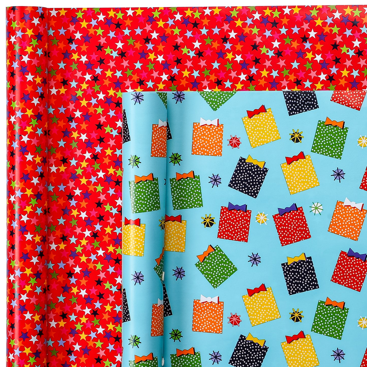Packanewly Birthday Wrapping Paper Set with Cutline on Reverse(4-Pack, 100 sq. ft. ttl) - Stars&Lotus Leaf Gift Wrap Roll for Kids, Boys, Girls - 30 Inch x 10 Feet