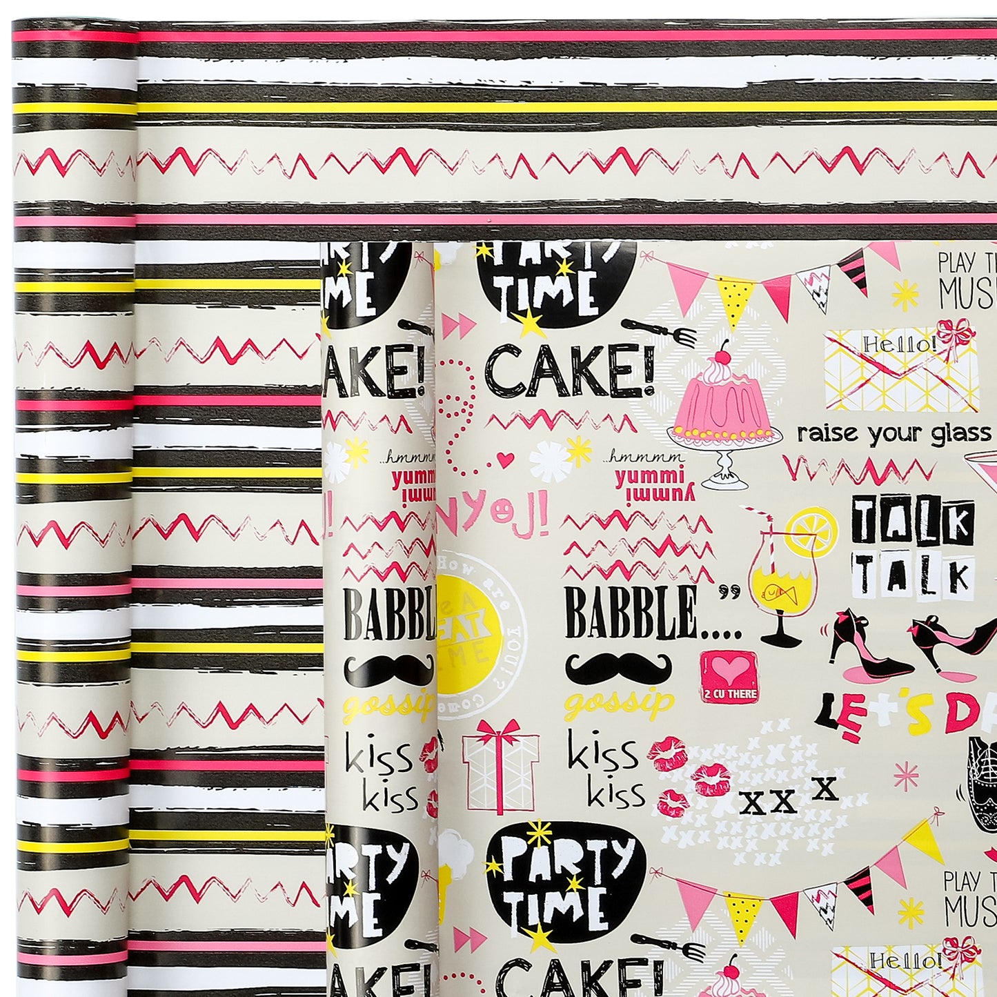Packanewly Birthday Wrapping Paper Set with Cutline on Reverse(4-Pack, 100 sq. ft. ttl) - Words&high-heeled Shoes Gift Wrap Roll for Kids, Boys, Girls - 30 Inch x 10 Feet