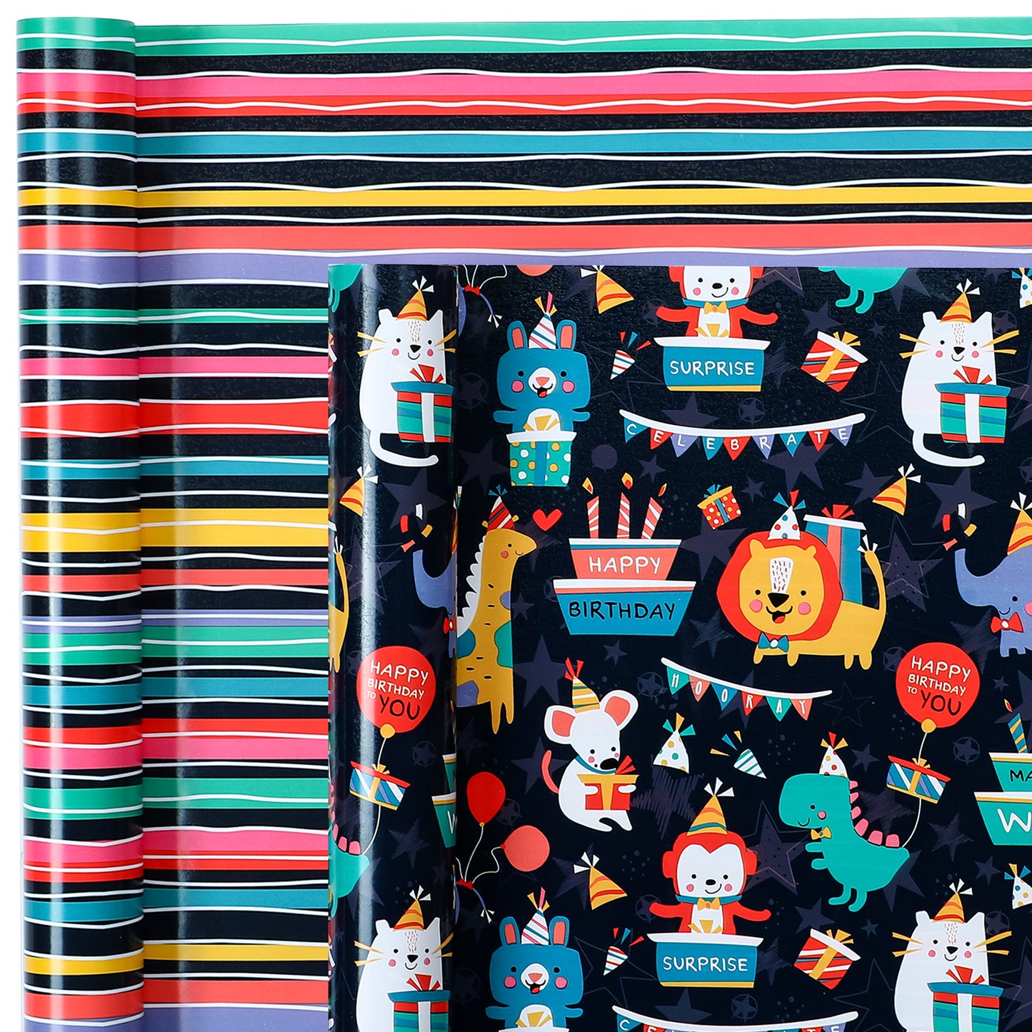 Packanewly Birthday Wrapping Paper Set with Cutline on Reverse(4-Pack, 100 sq. ft. ttl) - Animal Monkey Party Gift Wrap Roll for Kids, Boys, Girls - 30 Inch x 10 Feet…