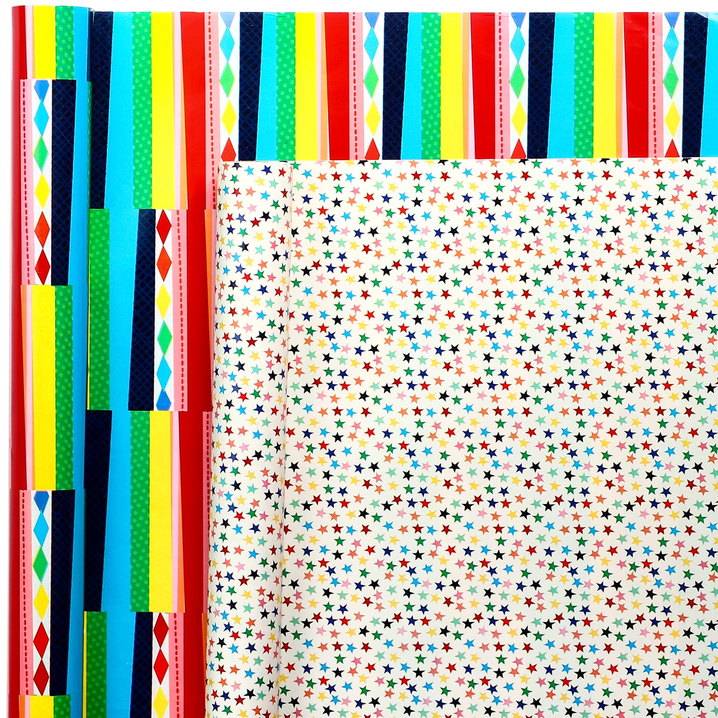 Packanewly Birthday Wrapping Paper Set with Cutline on Reverse(4-Pack, 100 sq. ft. ttl) - Stars&Words Gift Wrap Roll for Kids, Boys, Girls - 30 Inch x 10 Feet