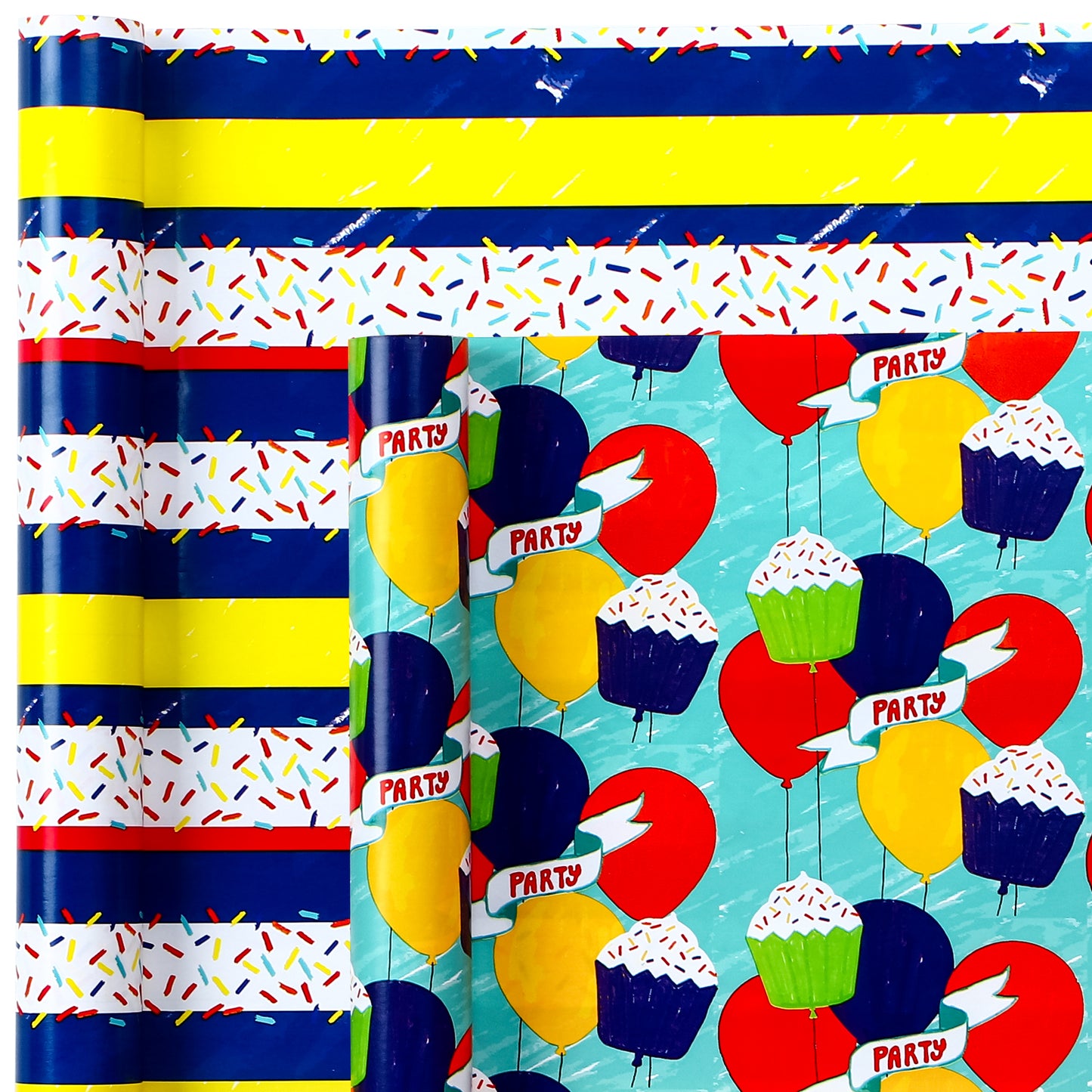 Packanewly Birthday Wrapping Paper Set with Cutline on Reverse(4-Pack, 100 sq. ft. ttl) - Balloon Gift Wrap Roll for Kids, Boys, Girls - 30 Inch x 10 Feet