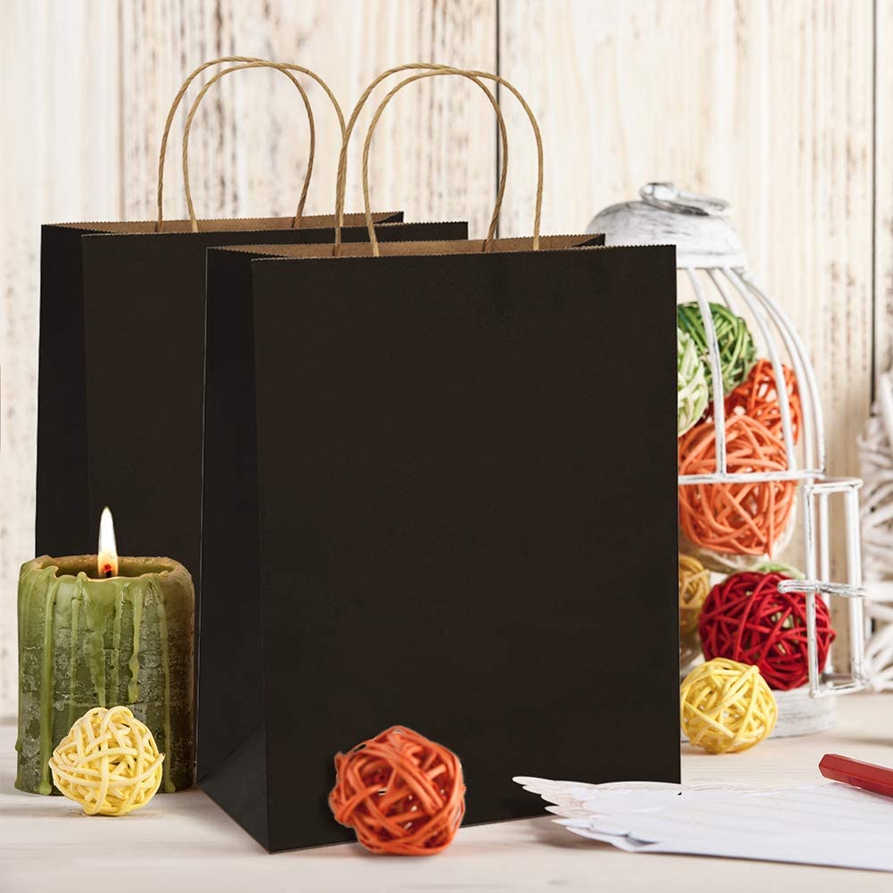 Packanewly Kraft Bag with Handle, 5.9x3x8 & 8x4.3x10.5 & 10x5x13 Mixed Size Black Gift bags Bulk, Kraft Paper Bags for Gift, Shopping, Wedding, Birthday Parties, and Store Owners