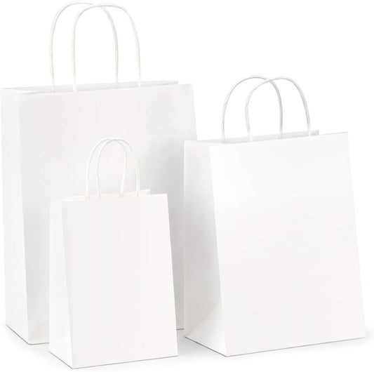Packanewly Kraft Bag with Handle, 5.9x3x8 & 8x4.3x10.5 & 10x5x13 Mixed Size White Gift bags Bulk, Kraft Paper Bags for Gift, Shopping, Wedding, Birthday Parties, and Store Owners…