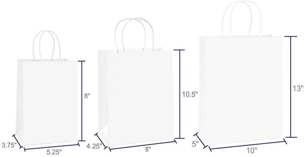 Packanewly Kraft Bag with Handle, 5.9x3x8 & 8x4.3x10.5 & 10x5x13 Mixed Size White Gift bags Bulk, Kraft Paper Bags for Gift, Shopping, Wedding, Birthday Parties, and Store Owners…