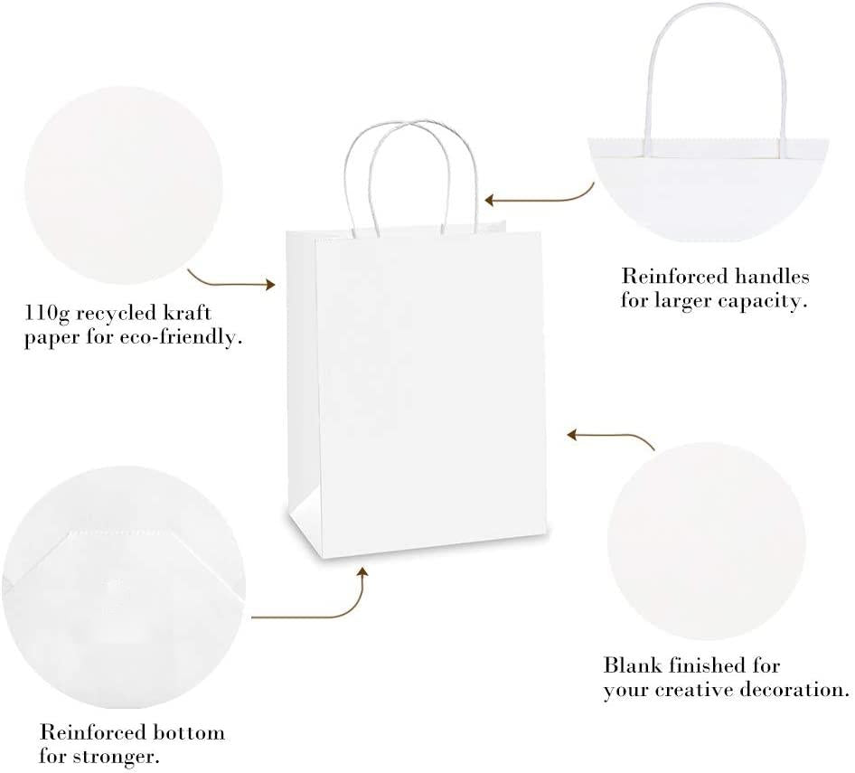 Packanewly Kraft Bag with Handle, 5.9x3x8 & 8x4.3x10.5 & 10x5x13 Mixed Size White Gift bags Bulk, Kraft Paper Bags for Gift, Shopping, Wedding, Birthday Parties, and Store Owners…