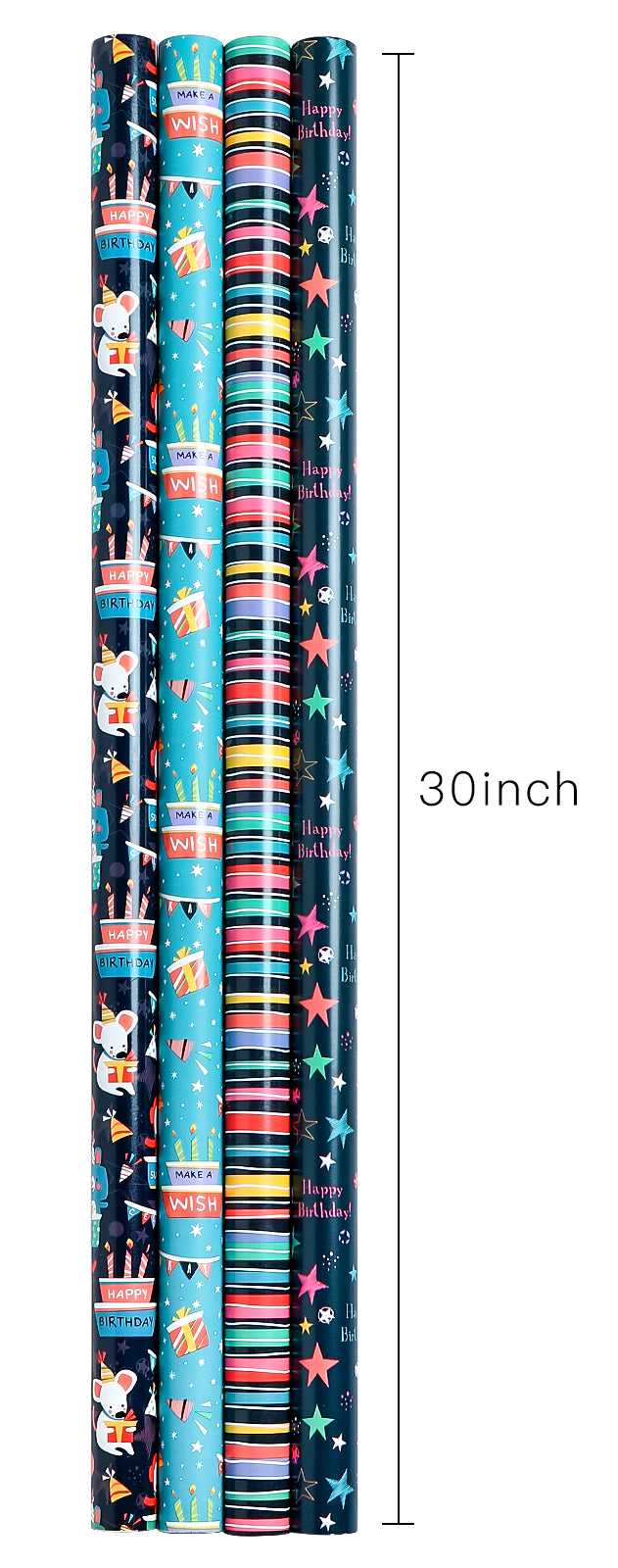 Packanewly Birthday Wrapping Paper Set with Cutline on Reverse(4-Pack, 100 sq. ft. ttl) - Animal Monkey Party Gift Wrap Roll for Kids, Boys, Girls - 30 Inch x 10 Feet…